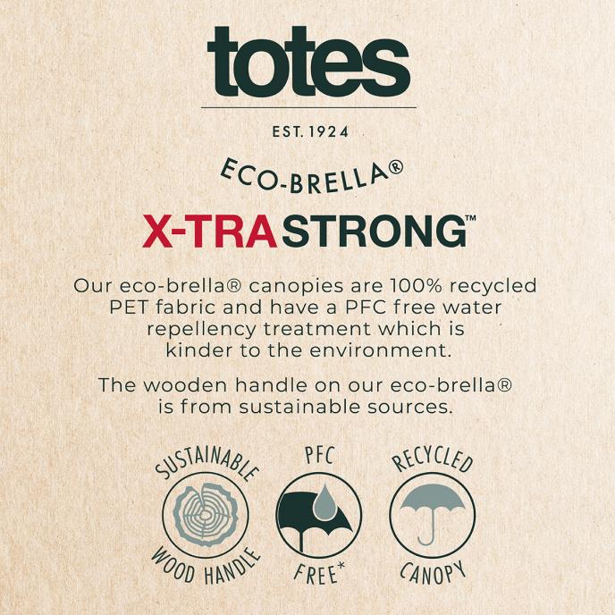 totes X-TRA STRONG Auto Open/Close Wood Crook Handle Print Umbrella (3 Section) Extra Image 3